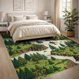 Lush Pine Forest River Canyon Area Rug