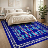 Navy Blue Geometric Teal Area Rug
