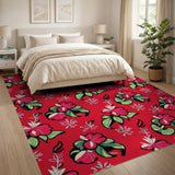 Vibrant Red Hibiscus Floral Area Rug