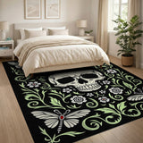 Gothic Skull Floral Area Rug