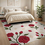 Red Rose Floral Pattern Area Rug