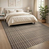 Brown Tan Plaid Woven Fringe Area Rug