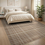 Geometric Modern Tan Brown Plaid Check Area Rug