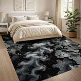 ODIKA Modern Abstract Smoke Washable Area Rug - Low Pile Non-Slip Distressed Carpet