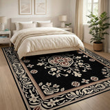 Black and White Elegant Black Persian Floral Medallion Rug