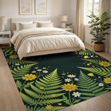 Lush Ferns and Sunny Yellow Flowers Rug