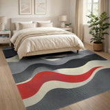 Wavy Stripe Abstract Area Rug in Grey Red