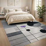 Modern Geometric Grey Area Rug with Circles