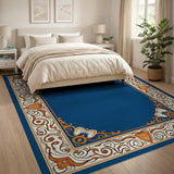 Ornate Navy Blue Floral Frame Area Rug