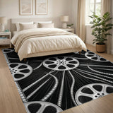Black White Wheel Burst Area Rug