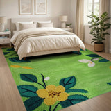 Sunny Yellow Flowers Green Tufted Area Rug