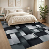 3D Geometric Cube Black White Area Rug
