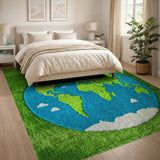 Earth Globe on Lush Green Grass Area Rug