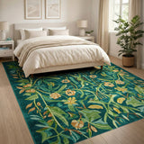 Teal Botanical Floral Vintage Area Rug