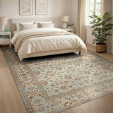 Ivory Floral Persian Area Rug with Tan Borders