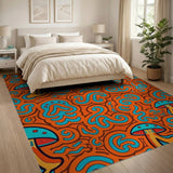 Psychedelic Mushroom Swirl Orange Area Rug