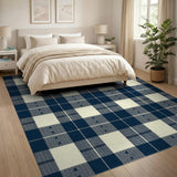 Blue and Teal Navy Blue Checkered Washable Area Rug