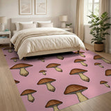 Whimsical Pink Mushroom Pattern Area Rug