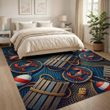 Coastal Crab and Trap Blue Area Rug