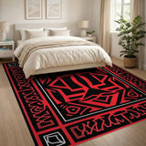 Red Bold Red Black Geometric Heritage Tribal Rug