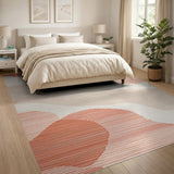 ODIKA Washable Terracotta Abstract Wavy Area Rug, Low Pile Non-Slip Boho Rug