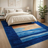 Navy Blue Sunset Waves Area Rug