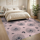 Pink Sunflower Crescent Moon Boho Rug