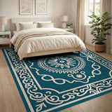 Teal Ivory Ornate Persian Medallion Area Rug