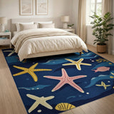 Starfish Ocean Waves Navy Area Rug