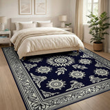 Navy Persian Sunburst Medallion Rug