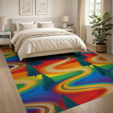 Rainbow Swirl Pine Tree Area Rug