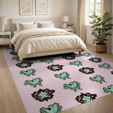 Cute Cartoon Green Turtles on Pink Area Rug