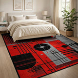 Bold Red Bold Red Geometric Abstract Area Rug