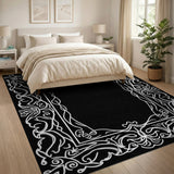 Ornate Floral Frame Black White Area Rug