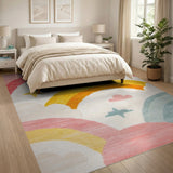 Whimsical Rainbow Clouds Kids Area Rug