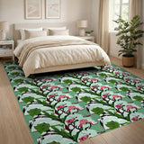 Whimsical Pink Rose Bunny Floral Area Rug