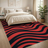 Geometric Modern Bold Red Black Wavy Stripe Area Rug