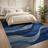 Wavy Navy Blue Grey Abstract Area Rug
