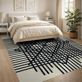 Black and White Black Grid Geometric Modern Area Rug
