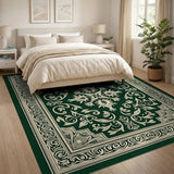 Ornate Emerald Green Cream Floral Persian Rug