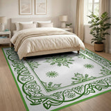 Ornate Green Floral Daisy Area Rug