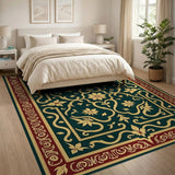 Ornate Green Gold Floral Persian Area Rug