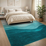 Blue and Teal Teal Ombre Wave Abstract Area Rug