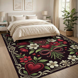 Ornate Red Hearts Roses Bouquet Rug