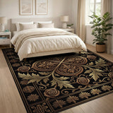 Ornate Gold Filigree Floral Black Area Rug