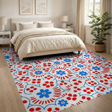 Red Blue Floral Burst Area Rug