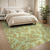 Golden Leaf Mint Green Area Rug