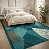 Teal and Orange Abstract Leaf Area Rug