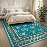 Teal Quatrefoil Star Motif Area Rug
