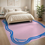 Pink Field with Blue Wave Border Area Rug